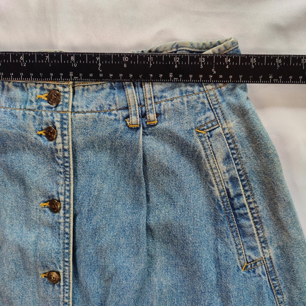 VTG 90s Lizwear Denim Maxi Skirt Button Western Cottagecore Prairie Modest 12 - Picture 7 of 10